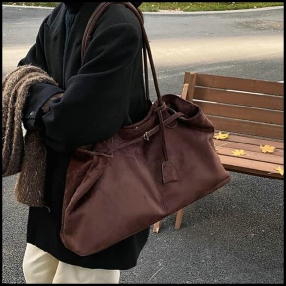 Oversized Suede Hobo Tote Elegant Slouchy Shoulder Bag Minimal Chic Retro - Picture 2 of 7